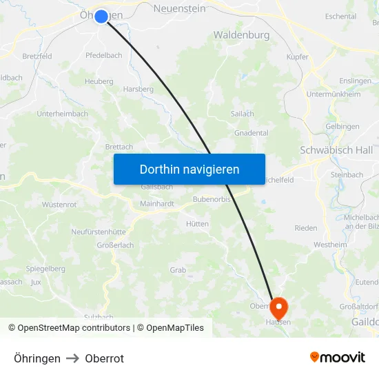 Öhringen to Oberrot map