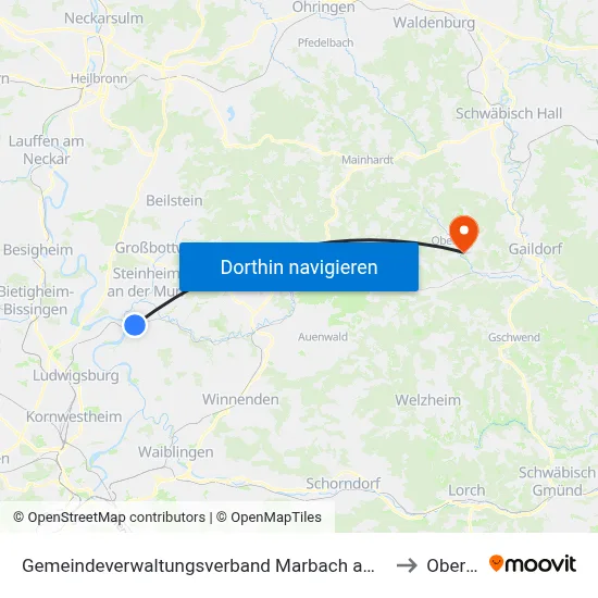 Gemeindeverwaltungsverband Marbach am Neckar to Oberrot map