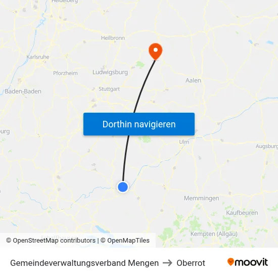 Gemeindeverwaltungsverband Mengen to Oberrot map