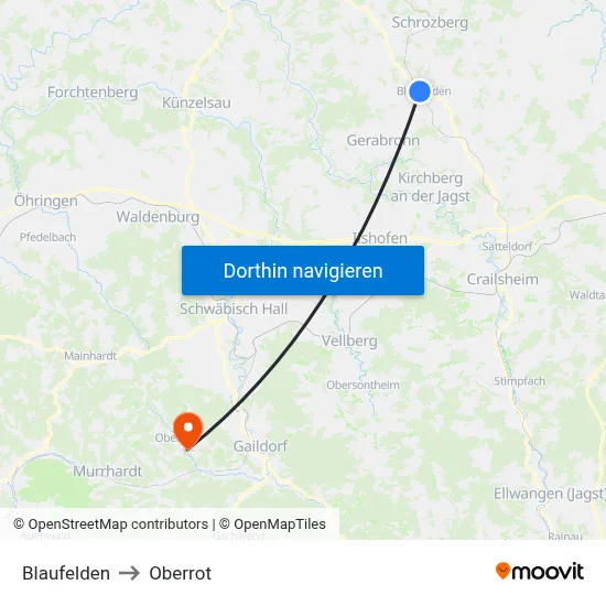 Blaufelden to Oberrot map