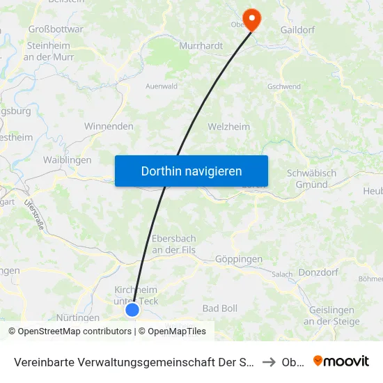 Vereinbarte Verwaltungsgemeinschaft Der Stadt Kirchheim Unter Teck to Oberrot map