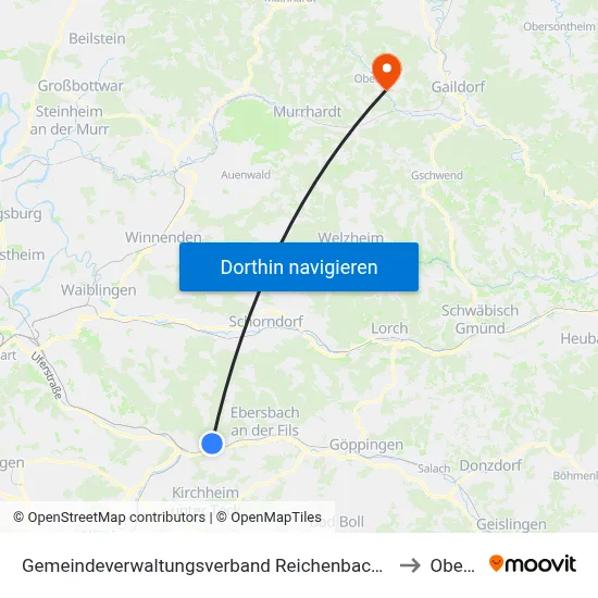 Gemeindeverwaltungsverband Reichenbach An Der Fils to Oberrot map
