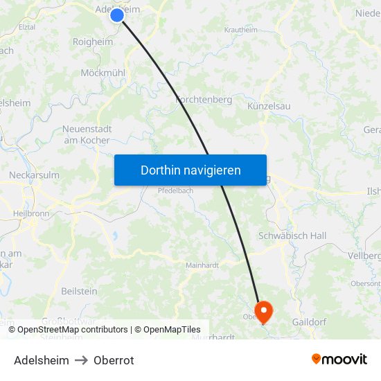 Adelsheim to Oberrot map