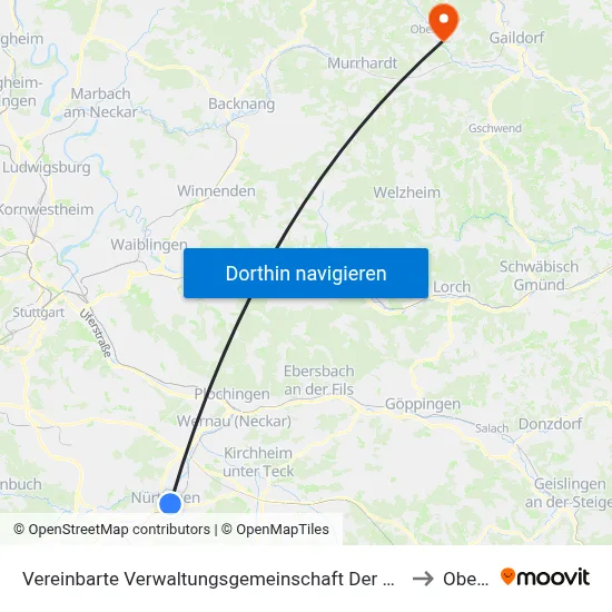 Vereinbarte Verwaltungsgemeinschaft Der Stadt Nürtingen to Oberrot map