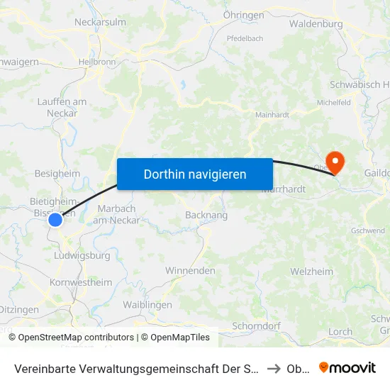 Vereinbarte Verwaltungsgemeinschaft Der Stadt Bietigheim-Bissingen to Oberrot map