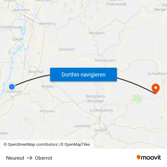 Neureut to Oberrot map