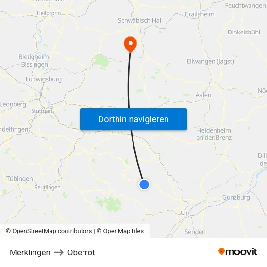 Merklingen to Oberrot map
