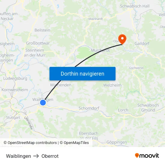 Waiblingen to Oberrot map