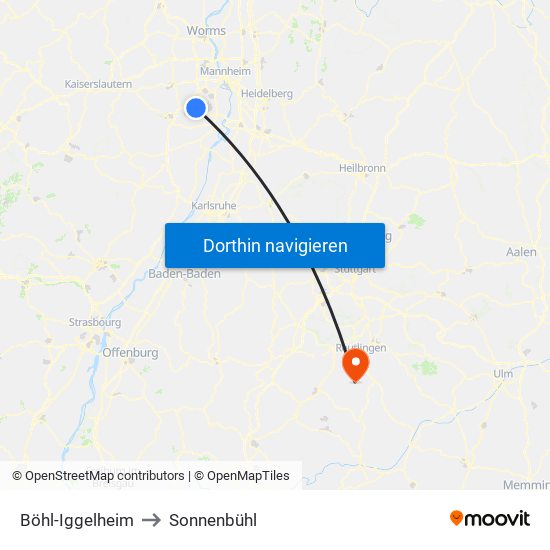 Böhl-Iggelheim to Sonnenbühl map