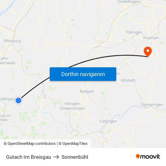 Gutach Im Breisgau to Sonnenbühl map