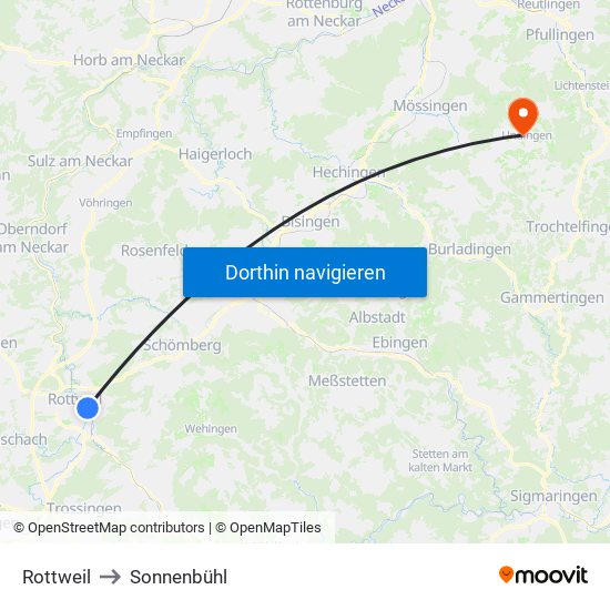 Rottweil to Sonnenbühl map