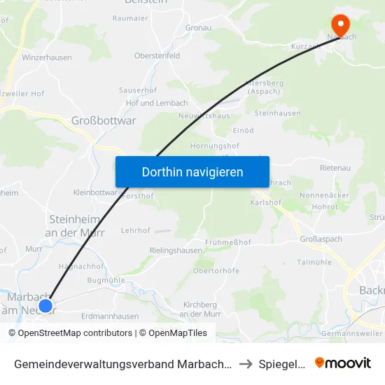 Gemeindeverwaltungsverband Marbach am Neckar to Spiegelberg map