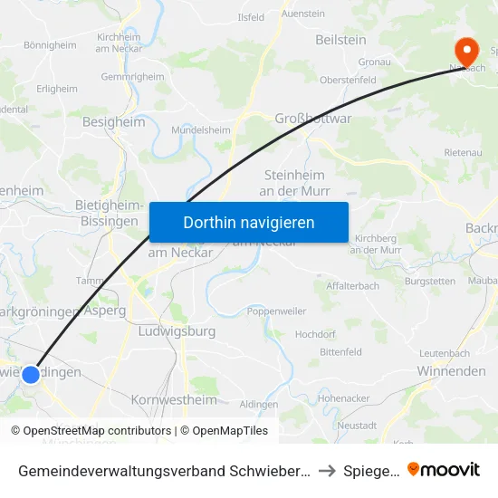Gemeindeverwaltungsverband Schwieberdingen-Hemmingen to Spiegelberg map