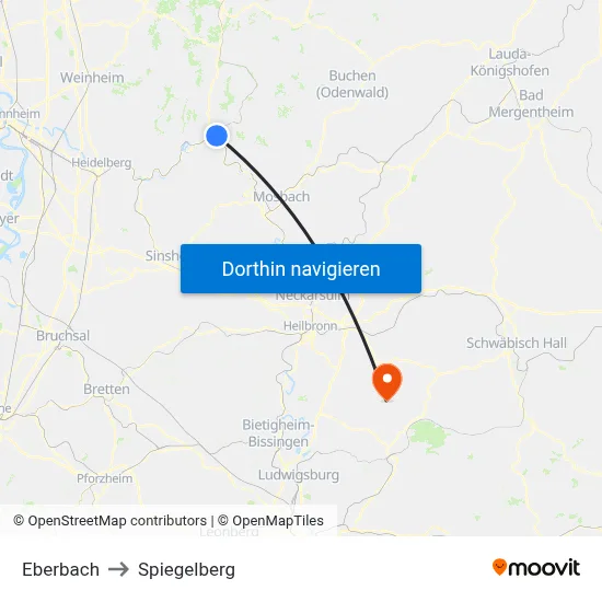 Eberbach to Spiegelberg map