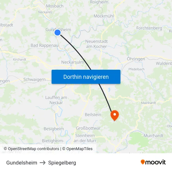 Gundelsheim to Spiegelberg map