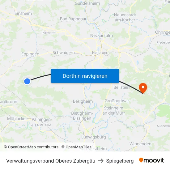 Verwaltungsverband Oberes Zabergäu to Spiegelberg map