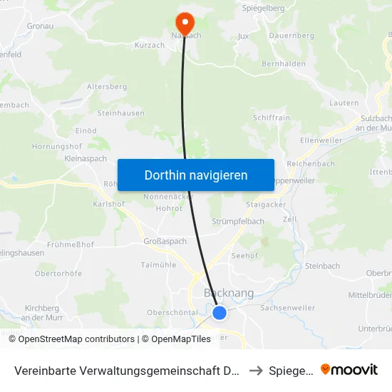 Vereinbarte Verwaltungsgemeinschaft Der Stadt Backnang to Spiegelberg map