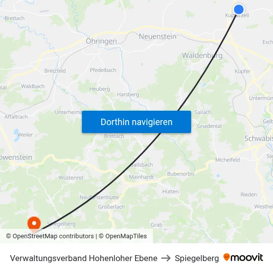 Verwaltungsverband Hohenloher Ebene to Spiegelberg map