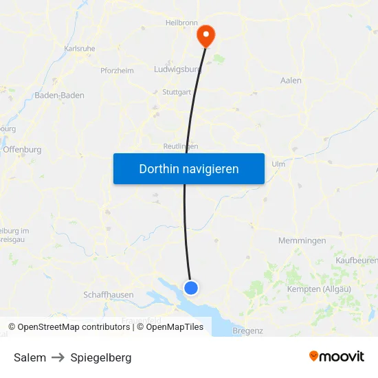 Salem to Spiegelberg map