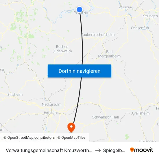 Verwaltungsgemeinschaft Kreuzwertheim to Spiegelberg map