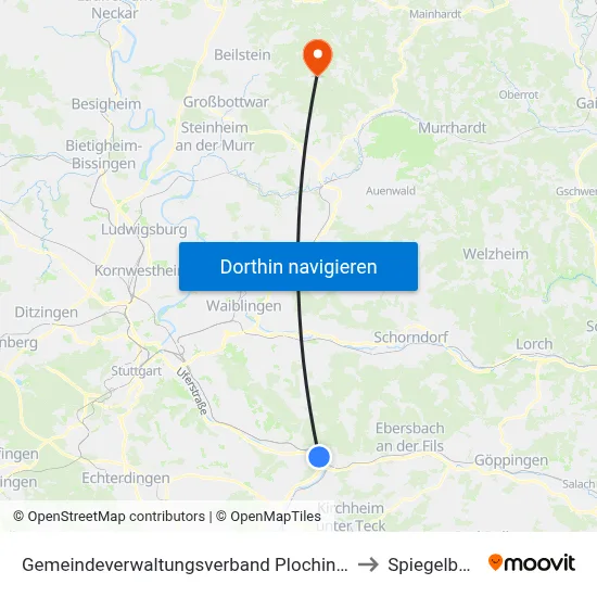 Gemeindeverwaltungsverband Plochingen to Spiegelberg map