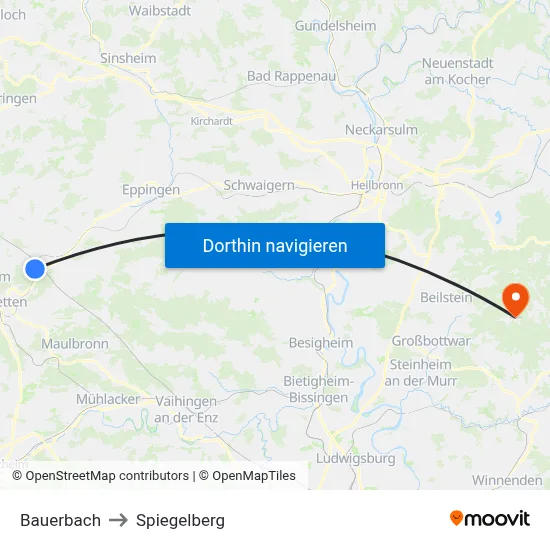 Bauerbach to Spiegelberg map