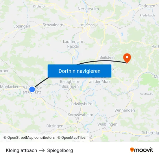 Kleinglattbach to Spiegelberg map
