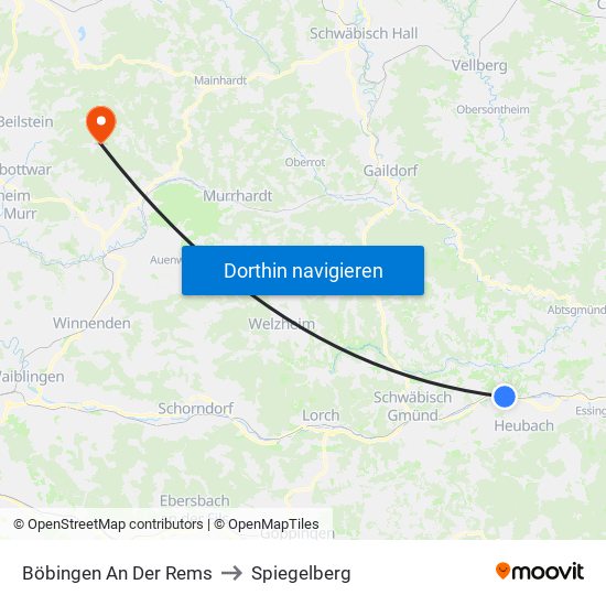 Böbingen An Der Rems to Spiegelberg map