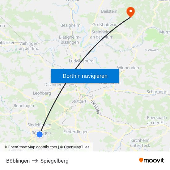 Böblingen to Spiegelberg map