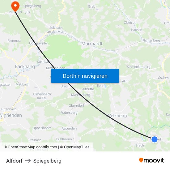 Alfdorf to Spiegelberg map