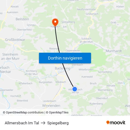 Allmersbach Im Tal to Spiegelberg map