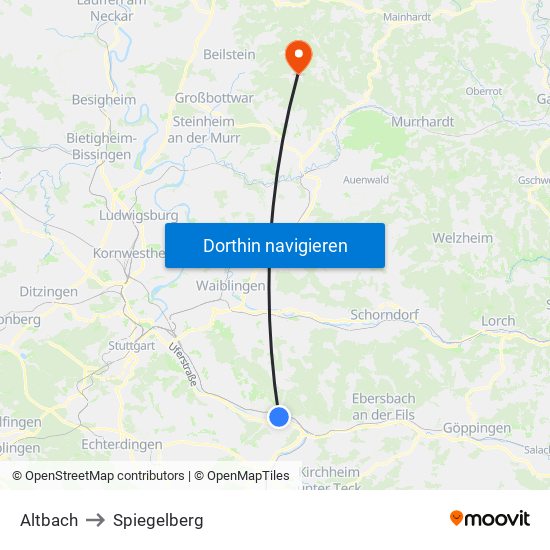 Altbach to Spiegelberg map