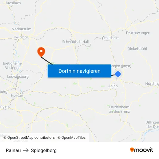 Rainau to Spiegelberg map