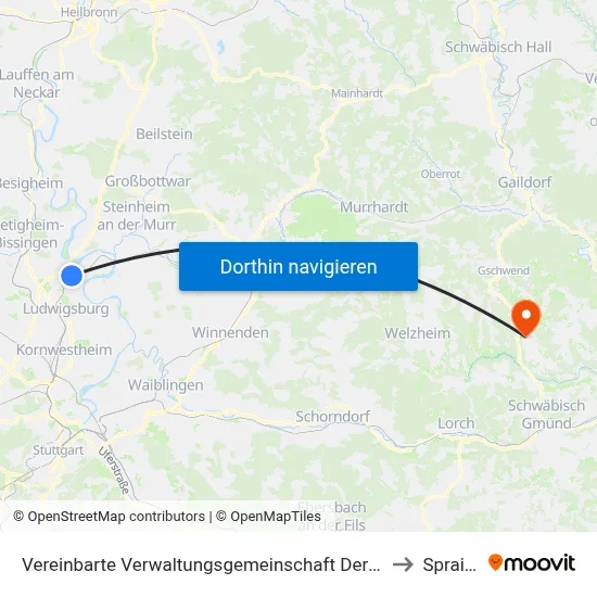 Vereinbarte Verwaltungsgemeinschaft Der Stadt Freiberg am Neckar to Spraitbach map