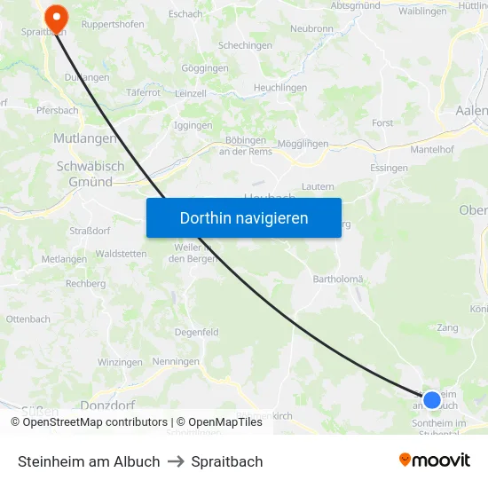 Steinheim am Albuch to Spraitbach map