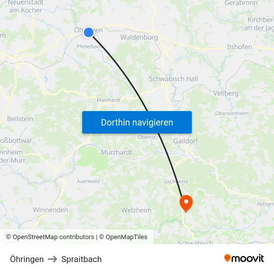 Öhringen to Spraitbach map