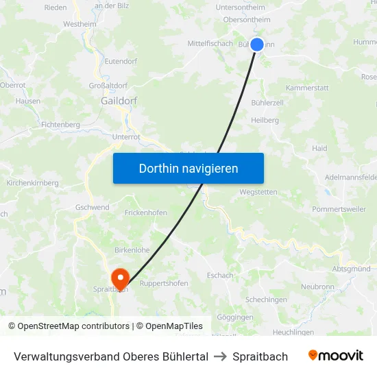 Verwaltungsverband Oberes Bühlertal to Spraitbach map
