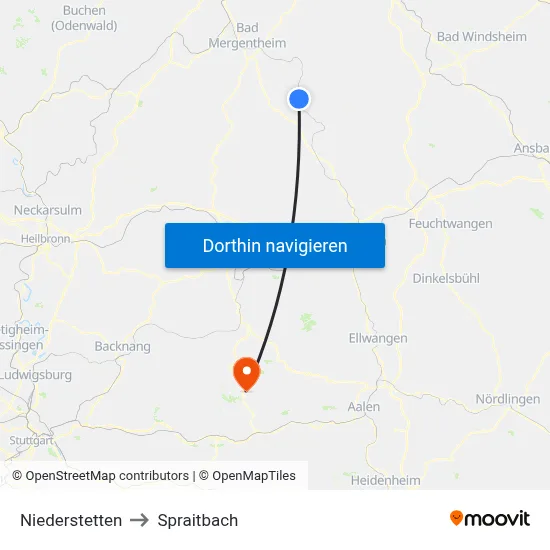 Niederstetten to Spraitbach map