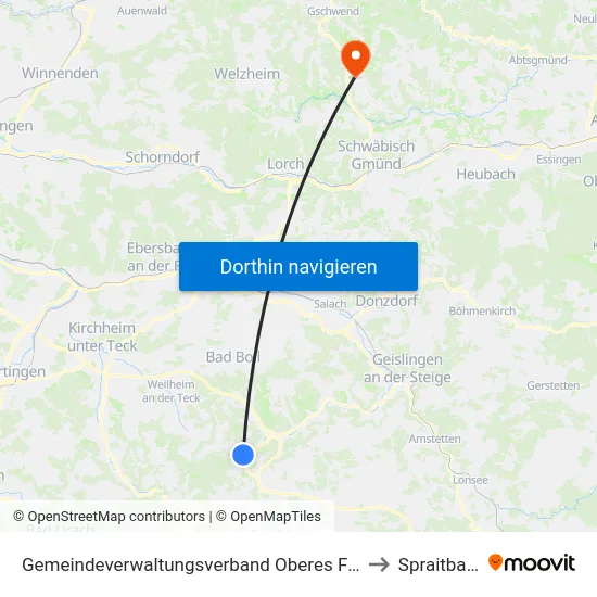 Gemeindeverwaltungsverband Oberes Filstal to Spraitbach map