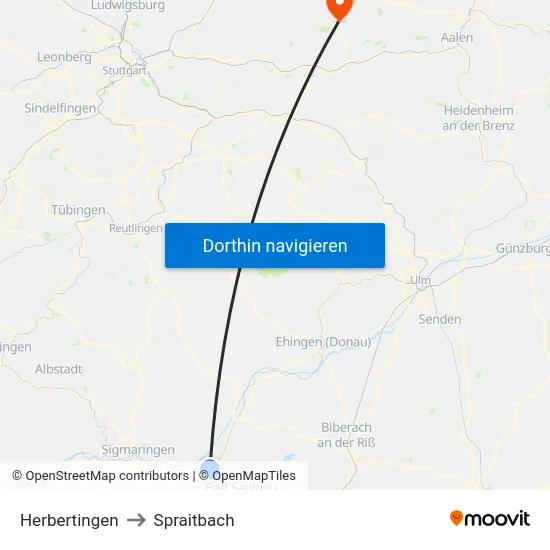 Herbertingen to Spraitbach map