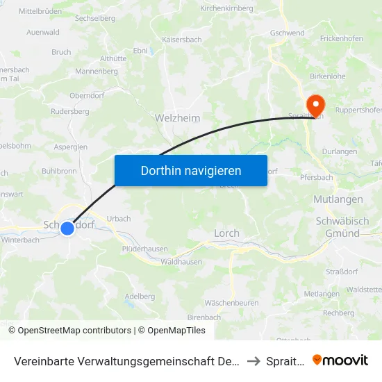 Vereinbarte Verwaltungsgemeinschaft Der Stadt Schorndorf to Spraitbach map