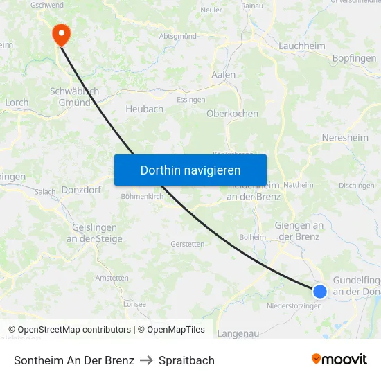 Sontheim An Der Brenz to Spraitbach map