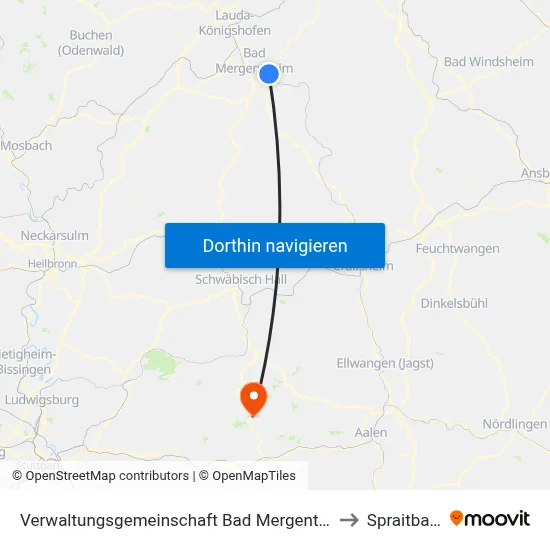 Verwaltungsgemeinschaft Bad Mergentheim to Spraitbach map