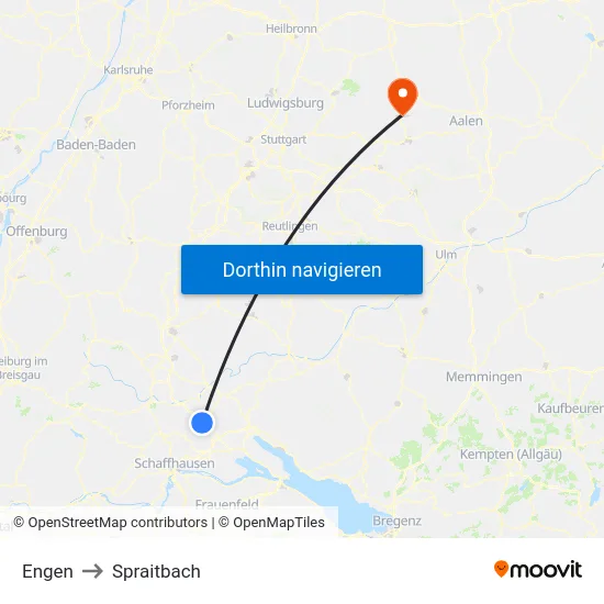 Engen to Spraitbach map