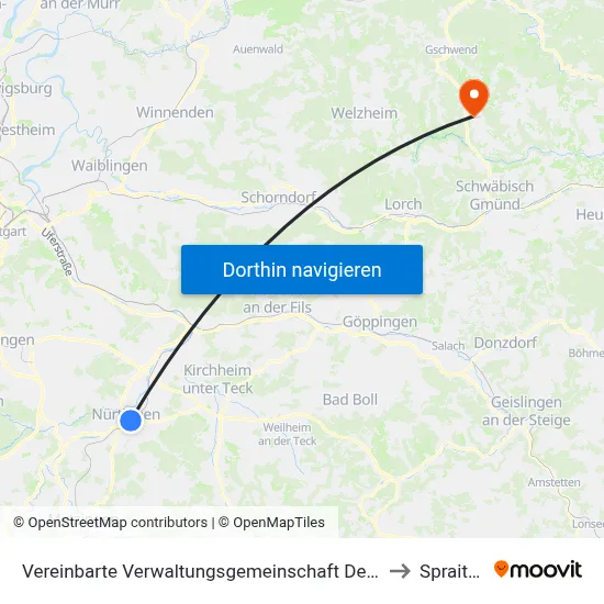 Vereinbarte Verwaltungsgemeinschaft Der Stadt Nürtingen to Spraitbach map