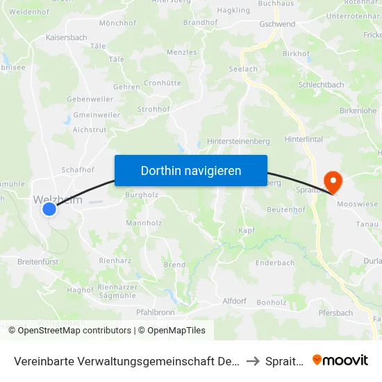 Vereinbarte Verwaltungsgemeinschaft Der Stadt Welzheim to Spraitbach map