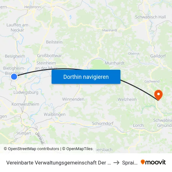 Vereinbarte Verwaltungsgemeinschaft Der Stadt Bietigheim-Bissingen to Spraitbach map