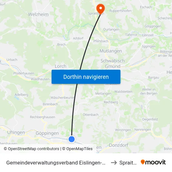 Gemeindeverwaltungsverband Eislingen-Ottenbach-Salach to Spraitbach map