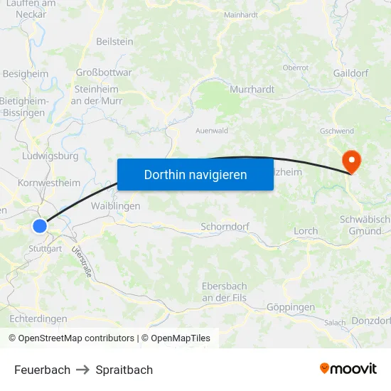 Feuerbach to Spraitbach map
