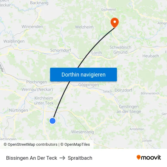Bissingen An Der Teck to Spraitbach map